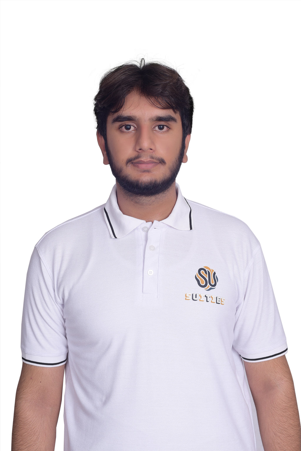 Casual White Tipped Cotton Polo Shirt with Chest Logo
