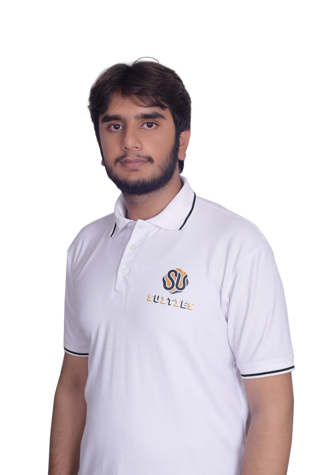 Casual White Tipped Cotton Polo Shirt with Chest Logo