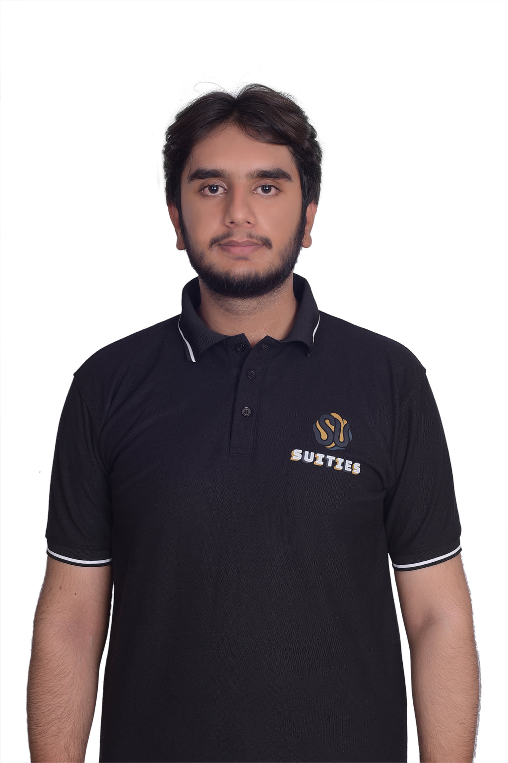 Casual Black Tipped Cotton Polo Shirt with Chest Logo