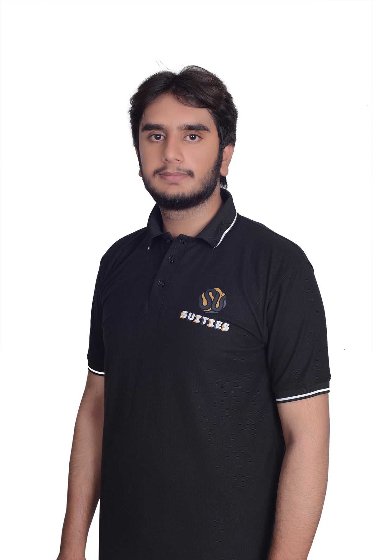 Casual Black Tipped Cotton Polo Shirt with Chest Logo