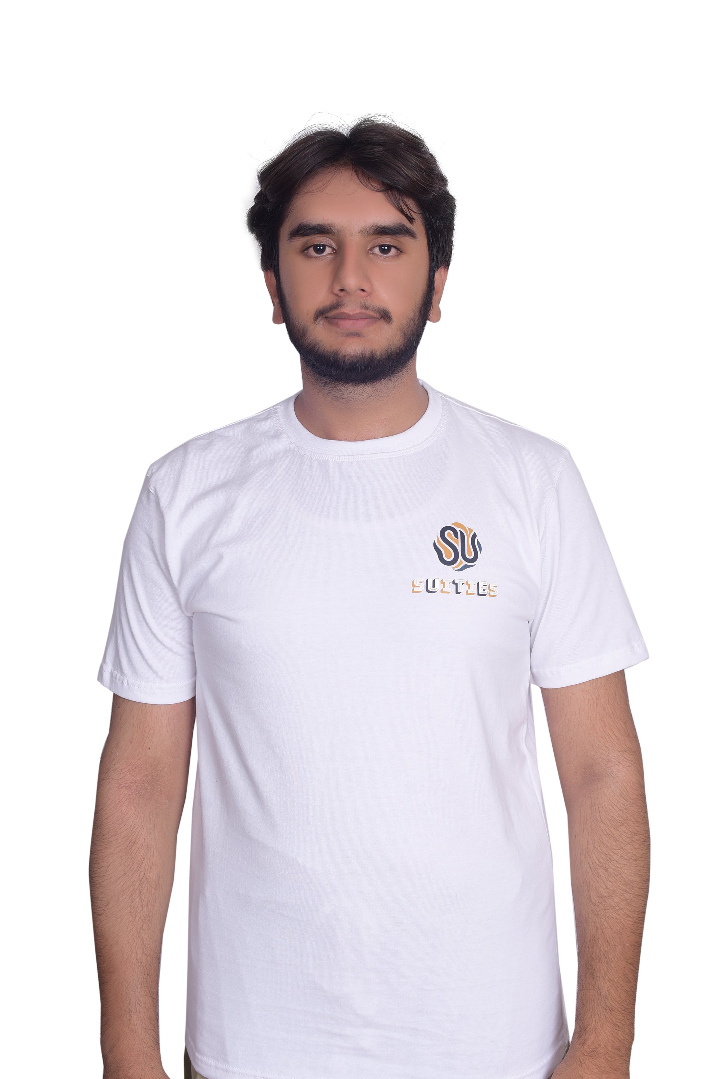 Casual Classic White Cotton Crew Neck T-Shirt with Chest Graphic