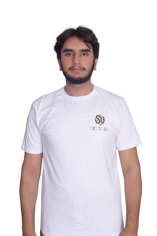 Casual Classic White Cotton Crew Neck T-Shirt with Chest Graphic