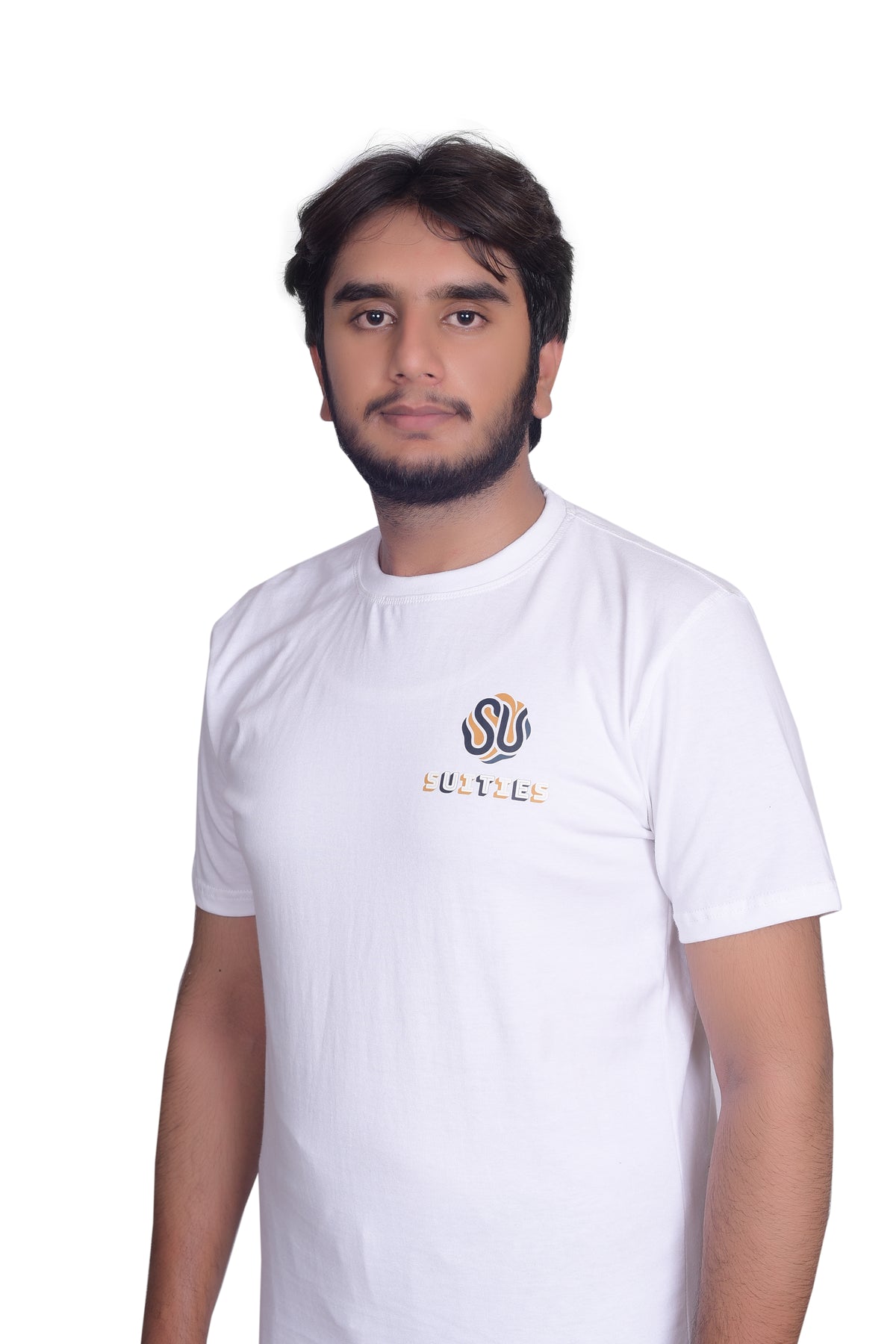 Casual Classic White Cotton Crew Neck T-Shirt with Chest Graphic