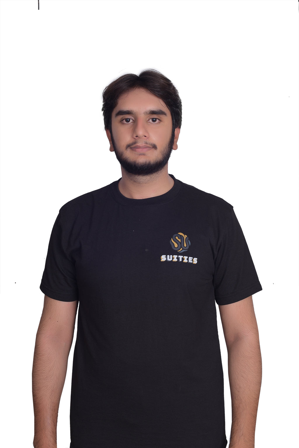 Casual Classic Black Cotton Crew Neck T-Shirt with Chest Graphic