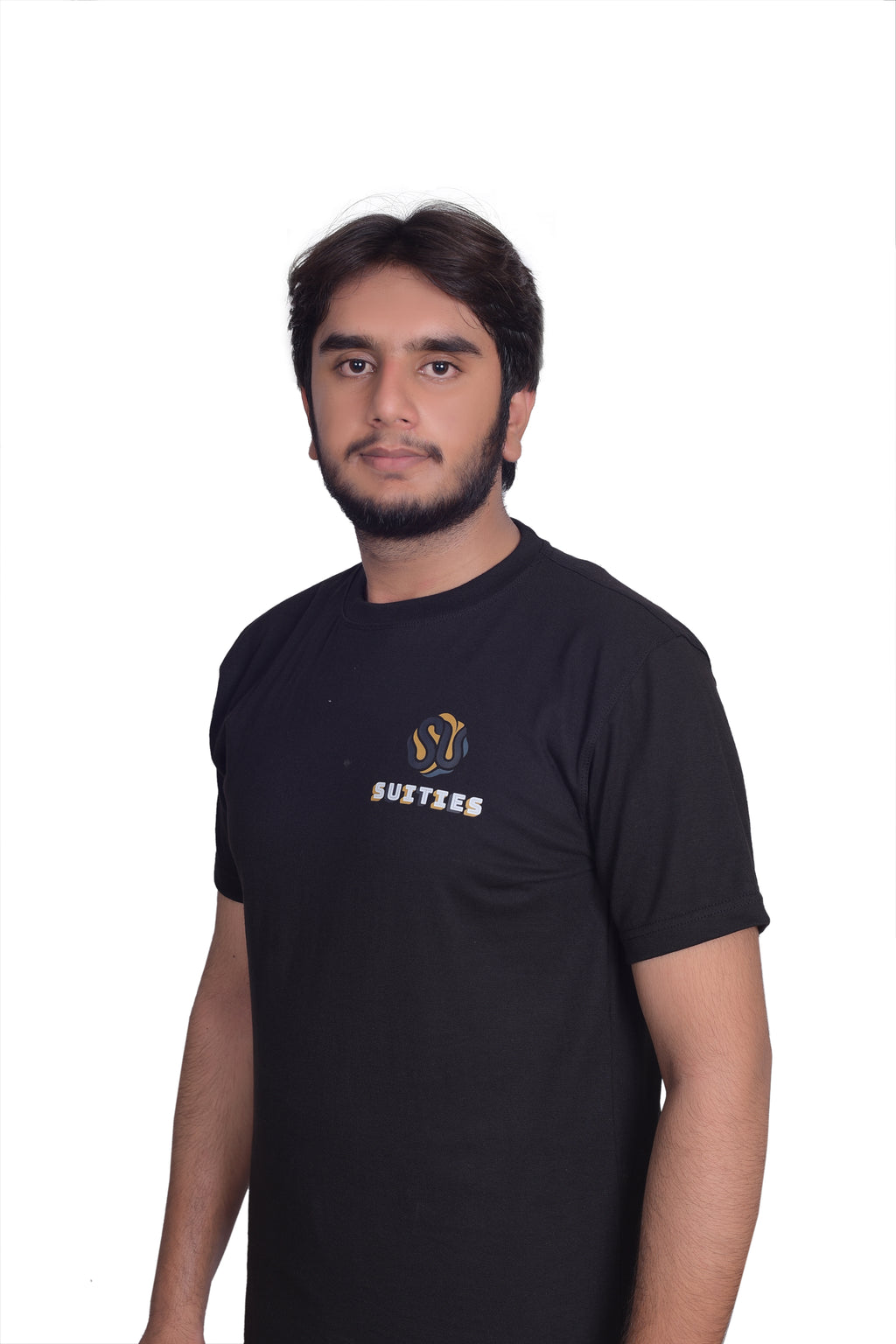 Casual Classic Black Cotton Crew Neck T-Shirt with Chest Graphic