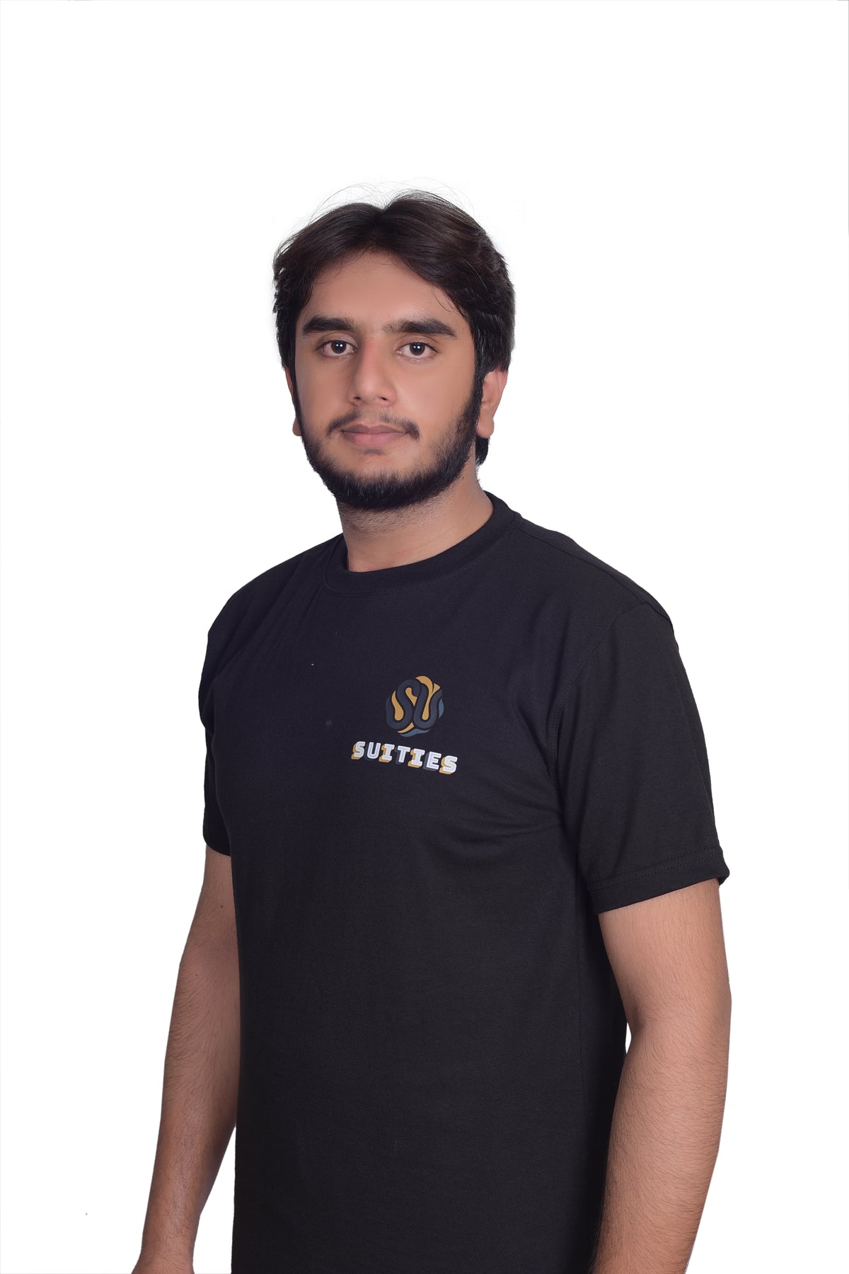 Casual Classic Black Cotton Crew Neck T-Shirt with Chest Graphic