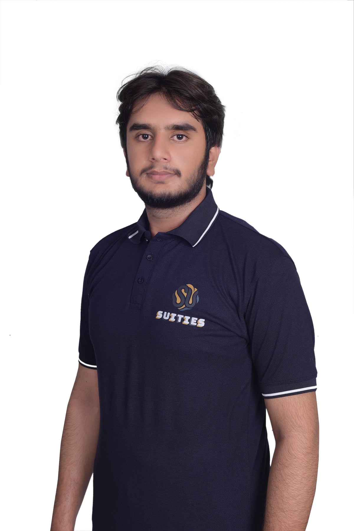 Casual Navy Tipped Cotton Polo Shirt with Chest Logo