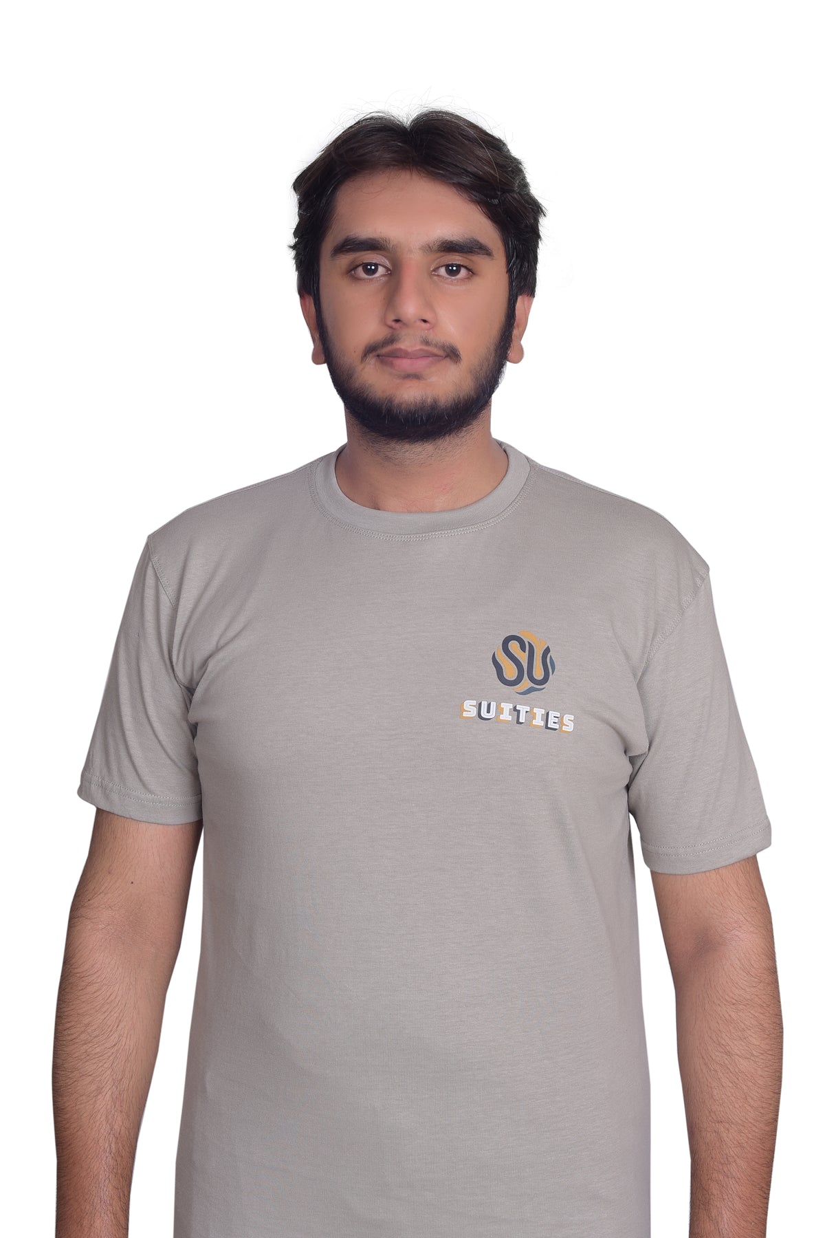 Casual Grey Cotton Crew Neck T-Shirt with Chest Graphic