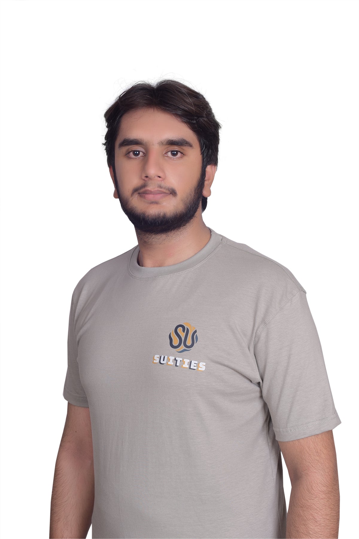 Casual Grey Cotton Crew Neck T-Shirt with Chest Graphic