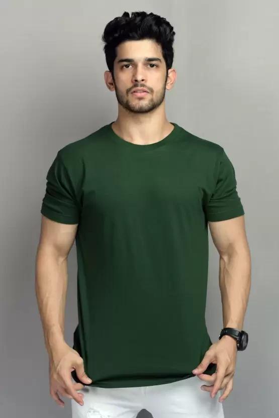 Men's Green Cotton Jersey Plain T-Shirt