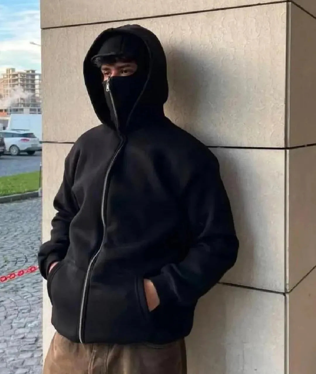 Men Black Fleece Balaclava Hoodie