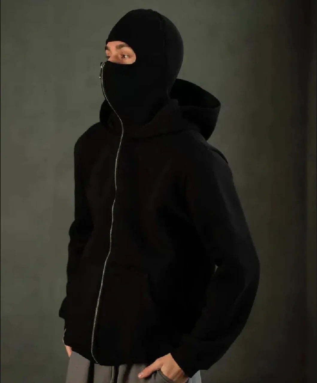 Men Black Fleece Balaclava Hoodie
