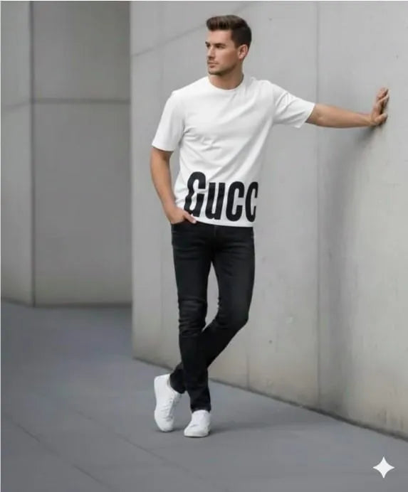 Men's White Printed Dri Fit T-Shirt Round Neck