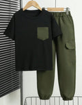 Men Black Cargo Track Suit Micro Interlock