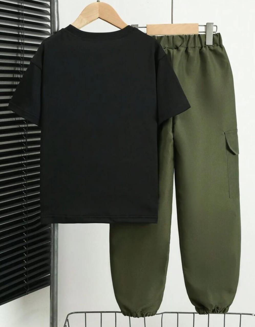 Men Black Cargo Track Suit Micro Interlock