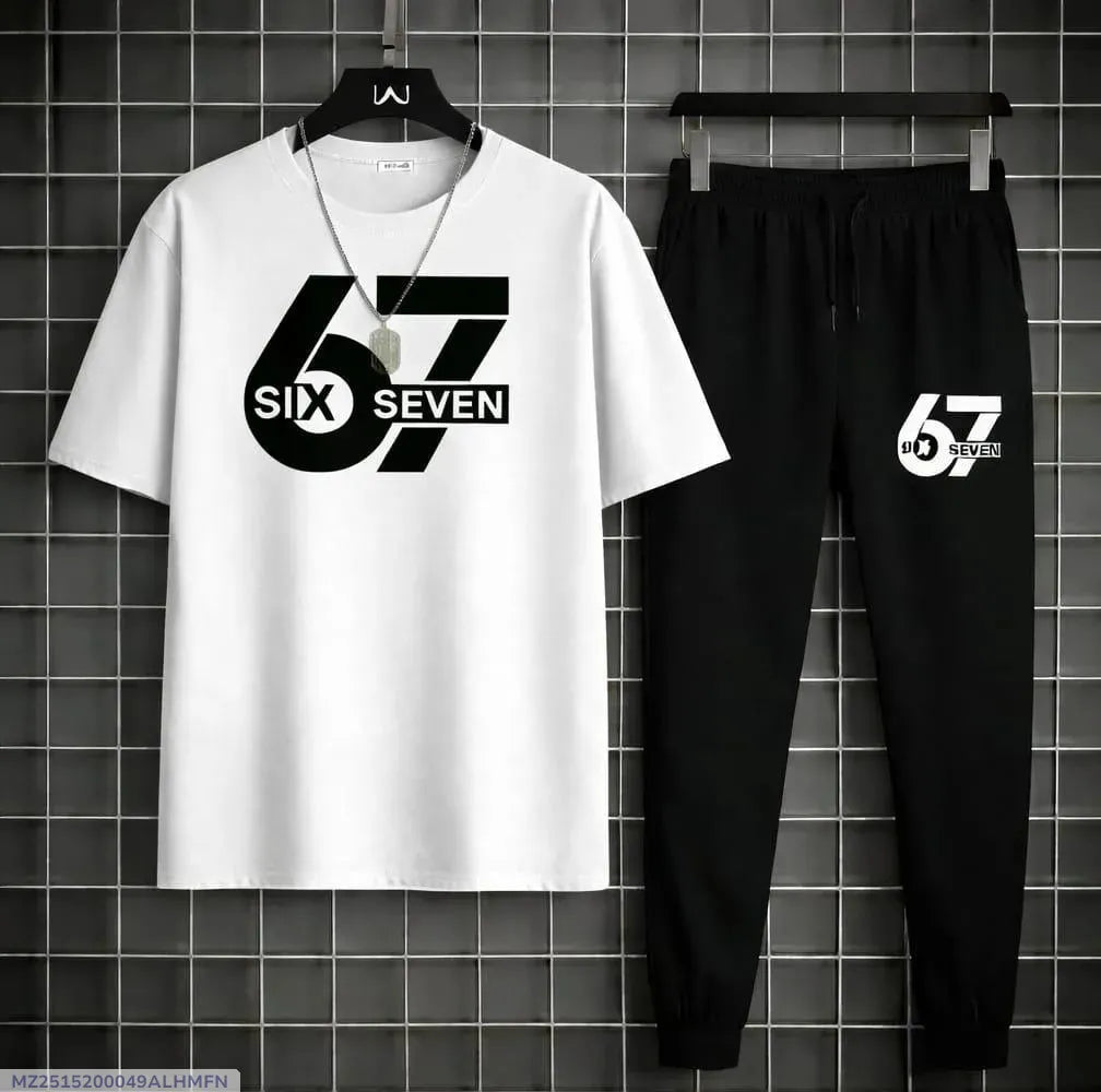 Men Printed Track Suit White Black