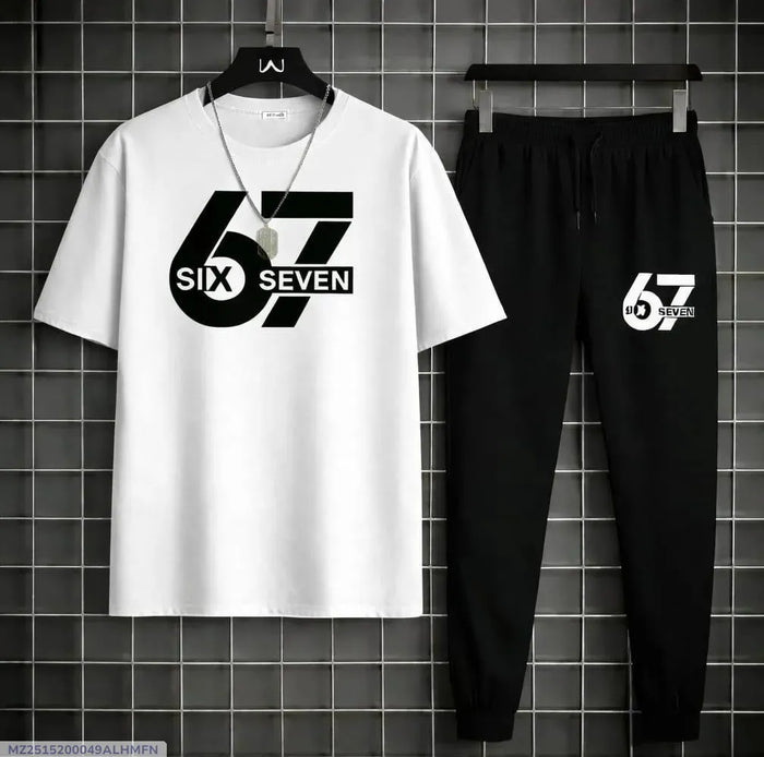 Men Printed Track Suit White Black
