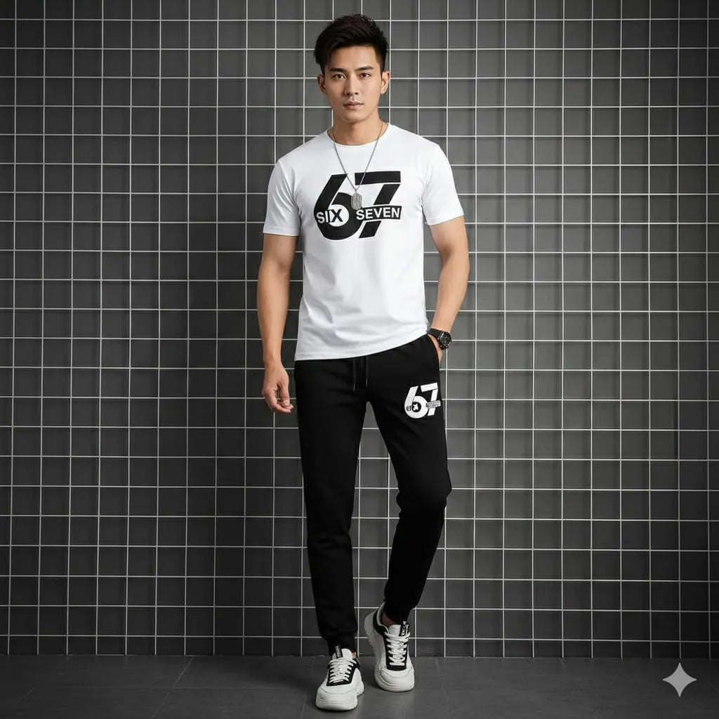 Men Printed Track Suit White Black
