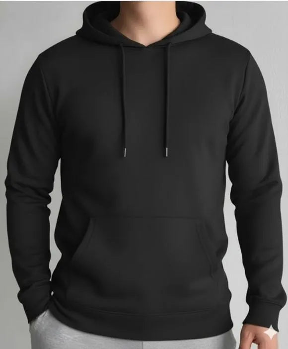 Black Men's Hoodie Polyester Slim Fit Winter Wear