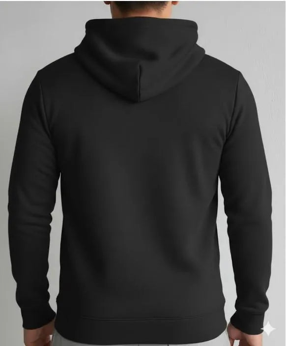 Black Men's Hoodie Polyester Slim Fit Winter Wear