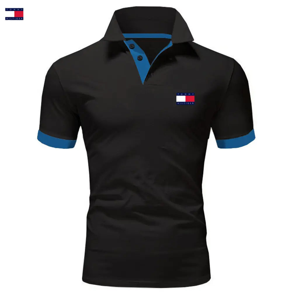 Men Black Red Trim Polo Shirt Summer Stylish