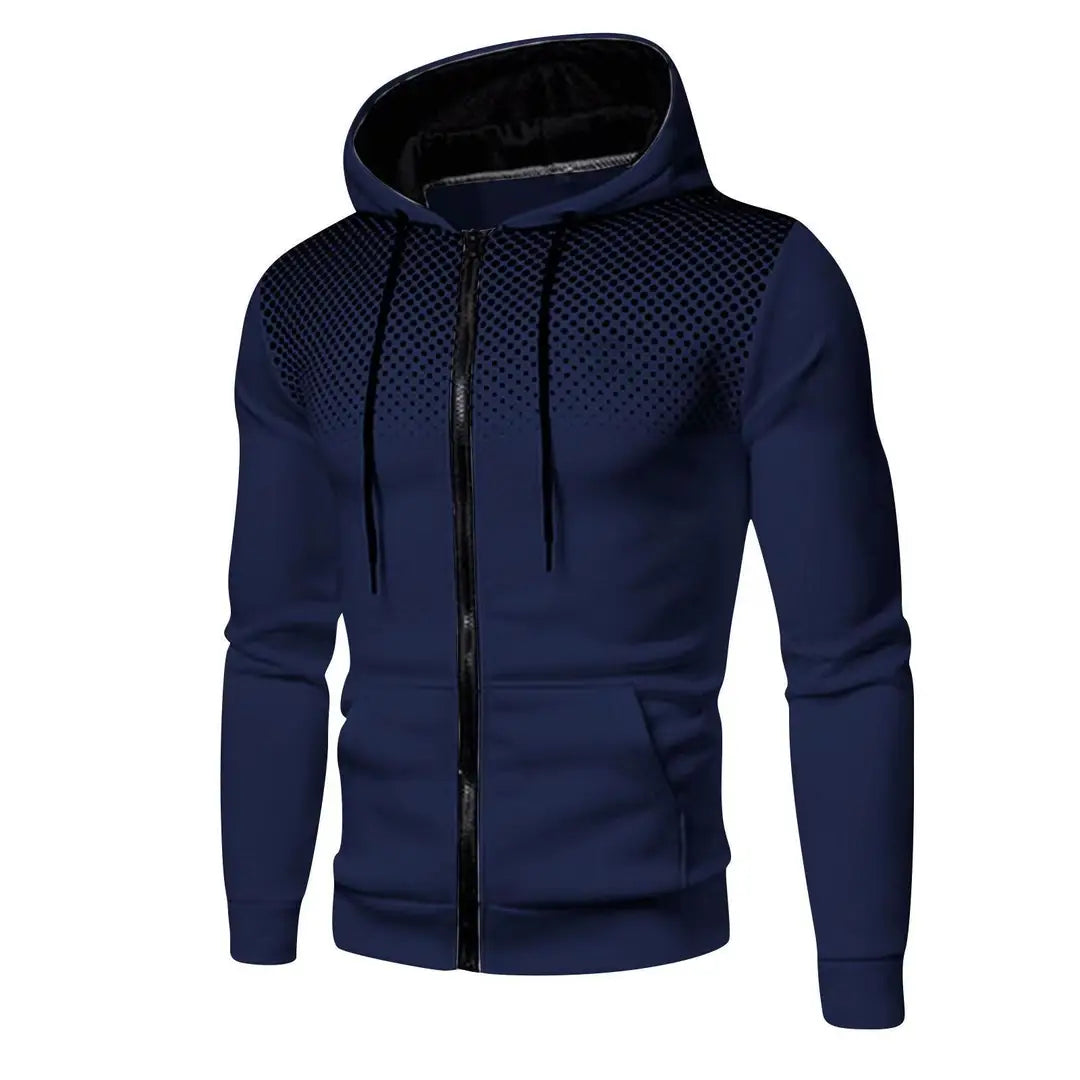 Men Navy Blue Hoodie with Mesh Design Winter Casual Jacket