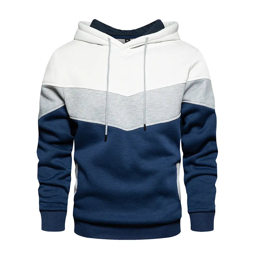 Men Color-Blocked Hoodie Navy Gray White Autumn