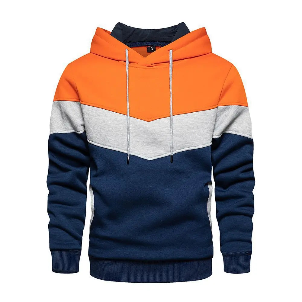 Men Color-Blocked Hoodie Navy Gray White Autumn