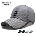 Men Sunshade Cap Mesh Gray Adjustable Leather Label