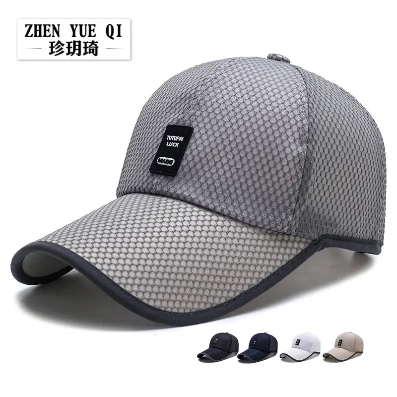 Men Sunshade Cap Mesh Gray Adjustable Leather Label