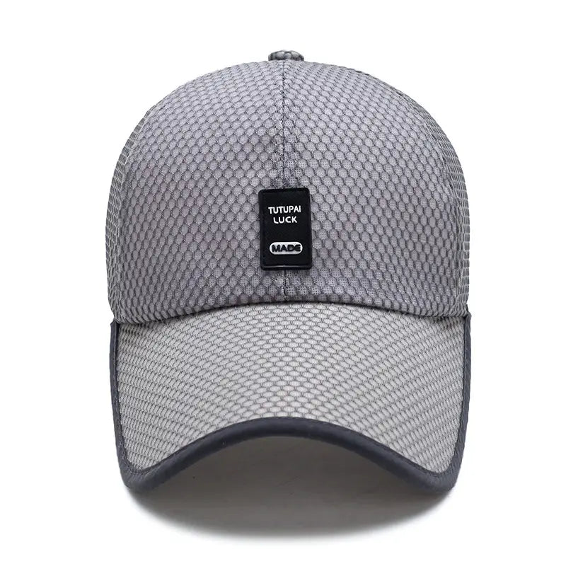 Men Sunshade Cap Mesh Gray Adjustable Leather Label