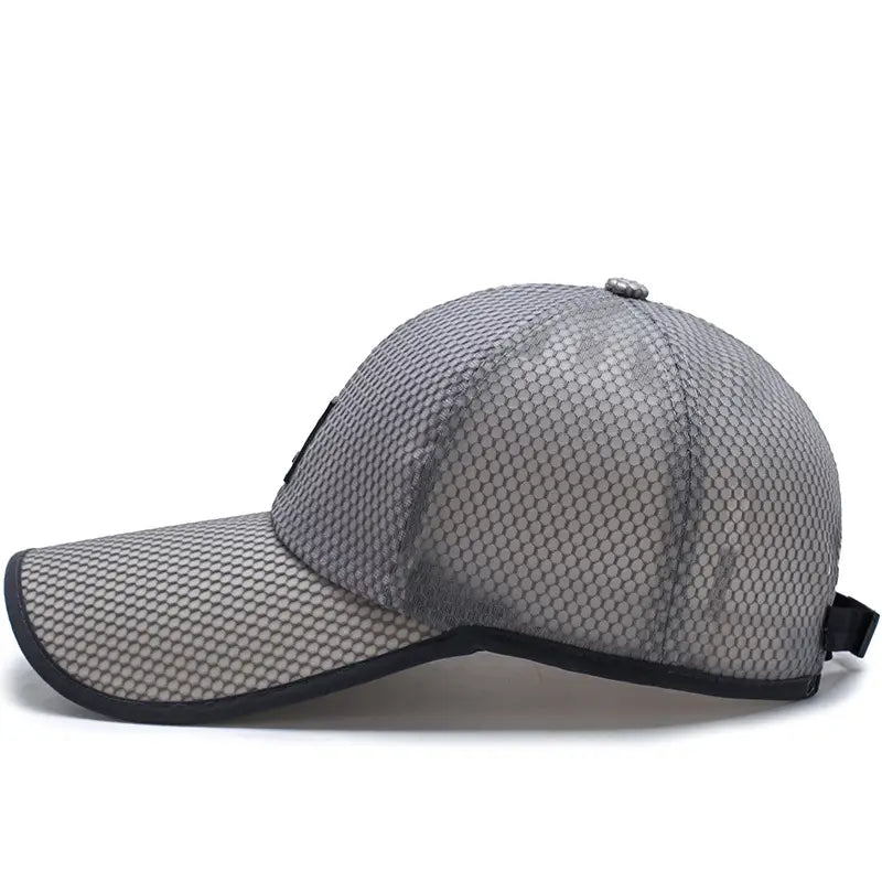 Men Sunshade Cap Mesh Gray Adjustable Leather Label