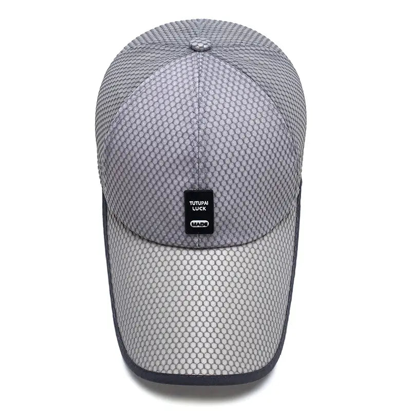 Men Sunshade Cap Mesh Gray Adjustable Leather Label