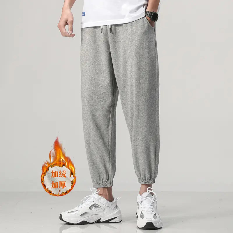 Men Fleece Lined Winter Sweatpants Loose Fit Gray