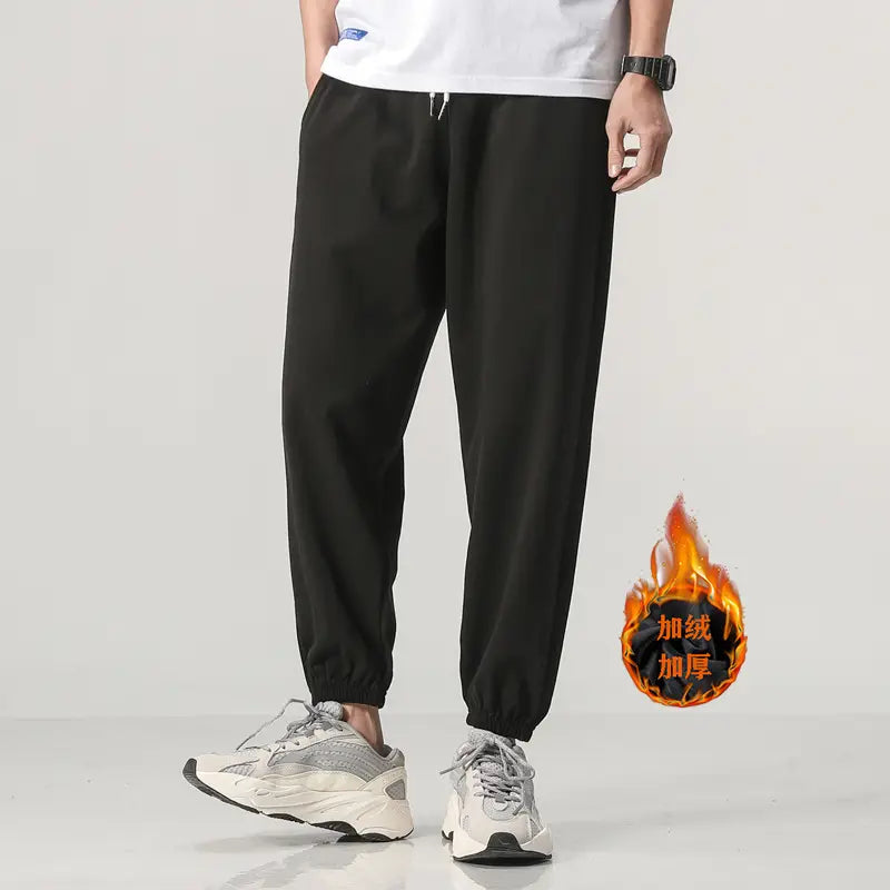 Men Fleece Lined Winter Sweatpants Loose Fit Gray