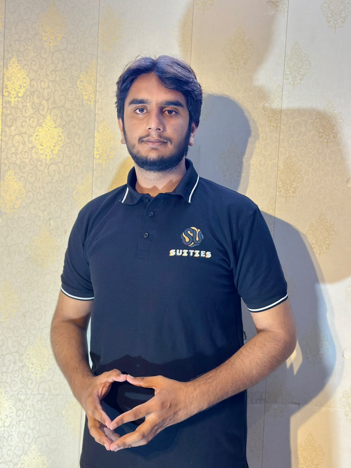 Casual Black Tipped Cotton Polo Shirt with Chest Logo