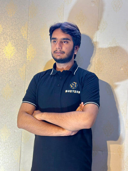 Casual Black Tipped Cotton Polo Shirt with Chest Logo
