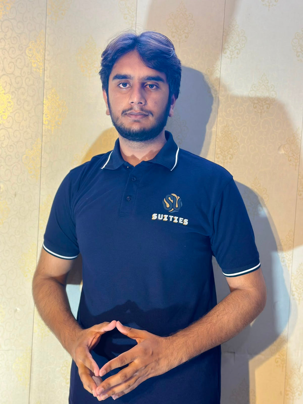 Casual Navy Tipped Cotton Polo Shirt with Chest Logo