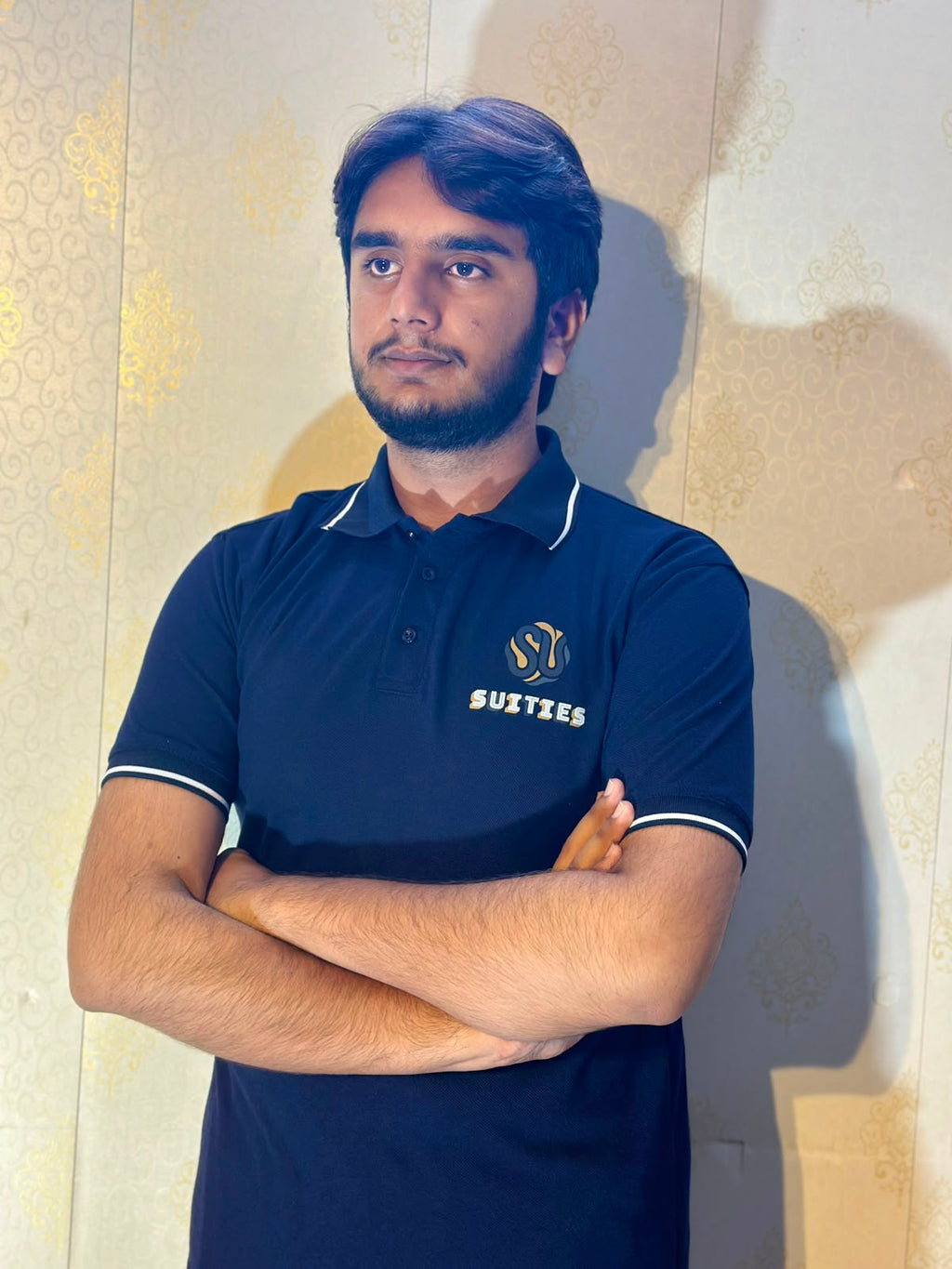 Casual Navy Tipped Cotton Polo Shirt with Chest Logo