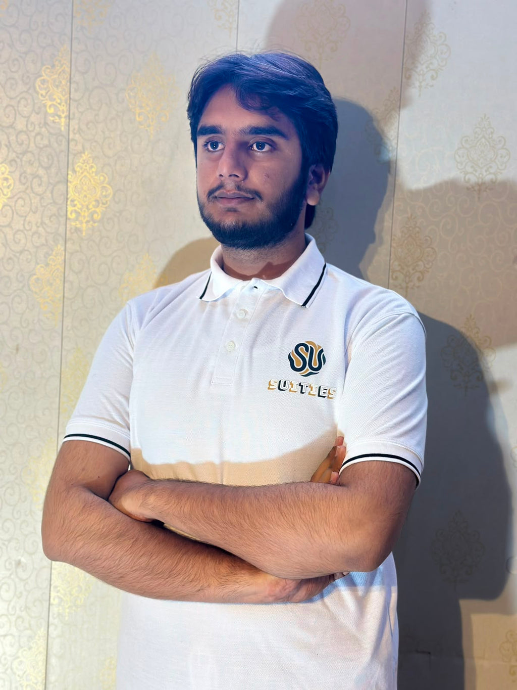 Casual White Tipped Cotton Polo Shirt with Chest Logo
