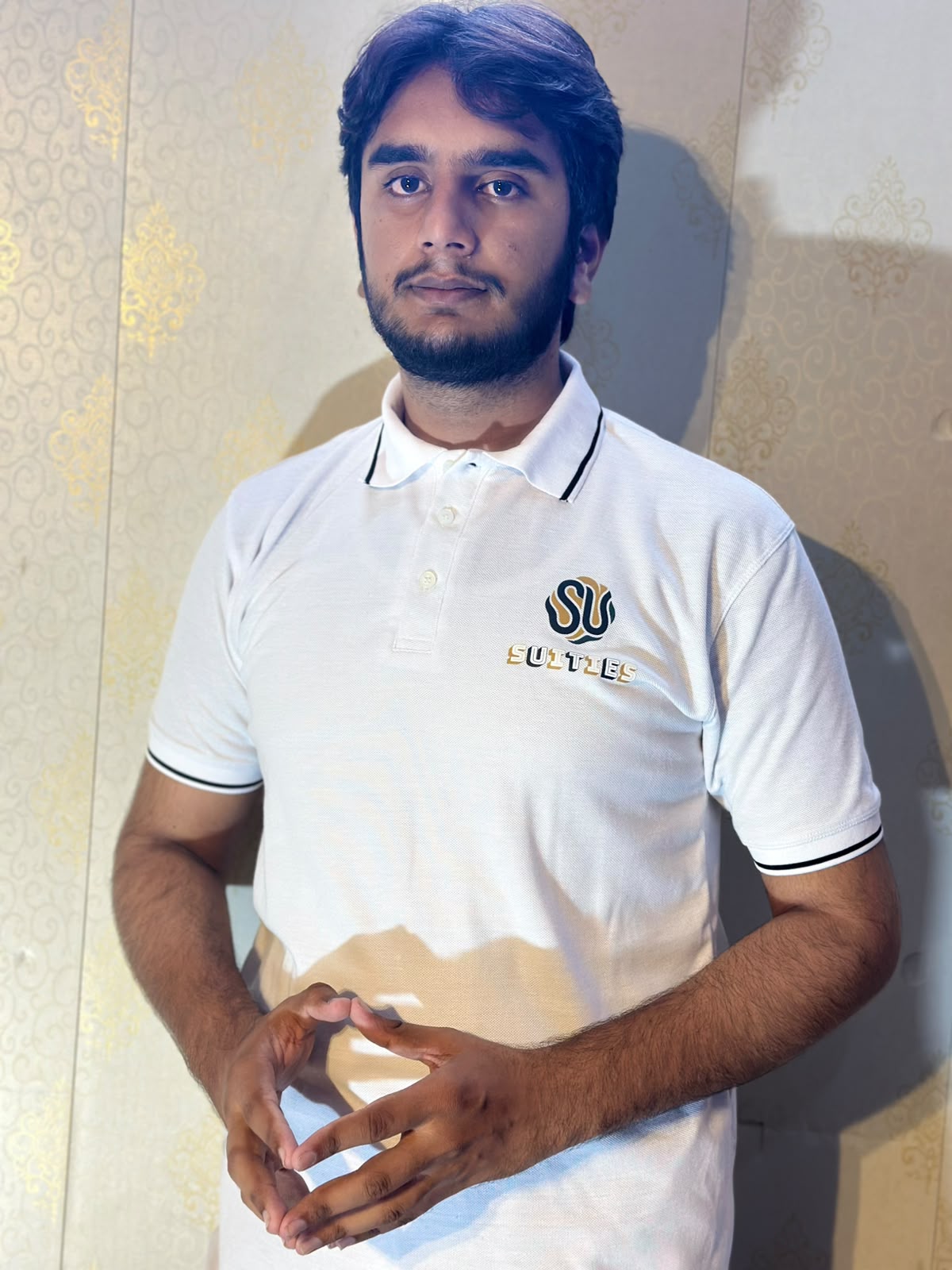 Casual White Tipped Cotton Polo Shirt with Chest Logo