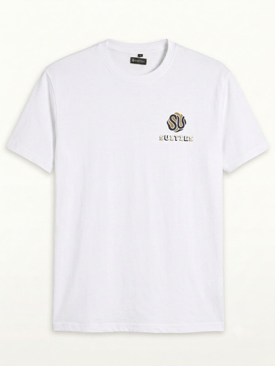 Casual Classic White Cotton Crew Neck T-Shirt with Chest Graphic