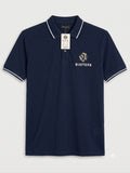 Casual Navy Tipped Cotton Polo Shirt with Chest Logo