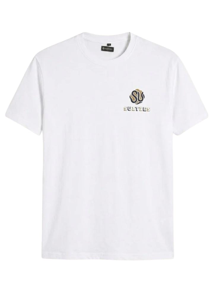 Casual Classic White Cotton Crew Neck T-Shirt with Chest Graphic