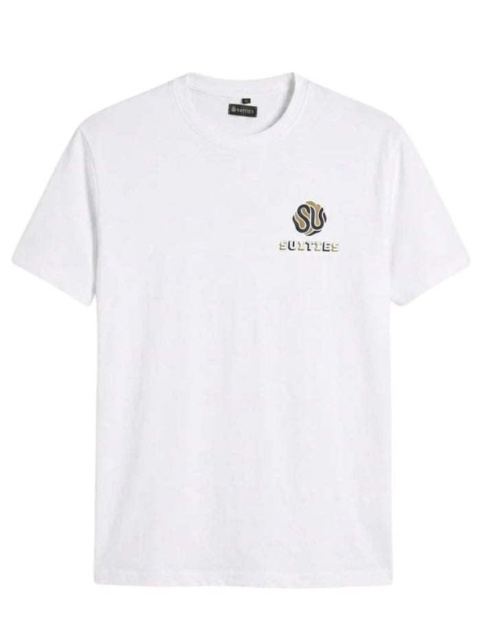 Casual Classic White Cotton Crew Neck T-Shirt with Chest Graphic
